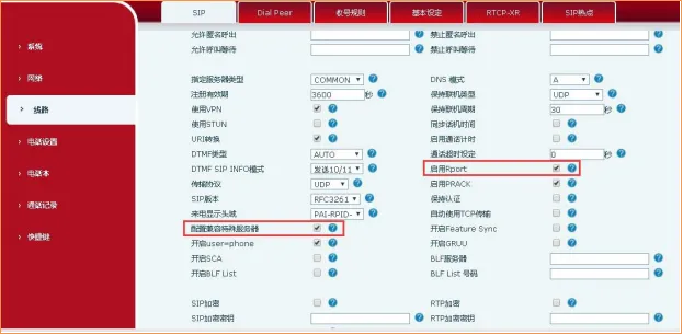 How to enable rport and special server compatibility on the phone