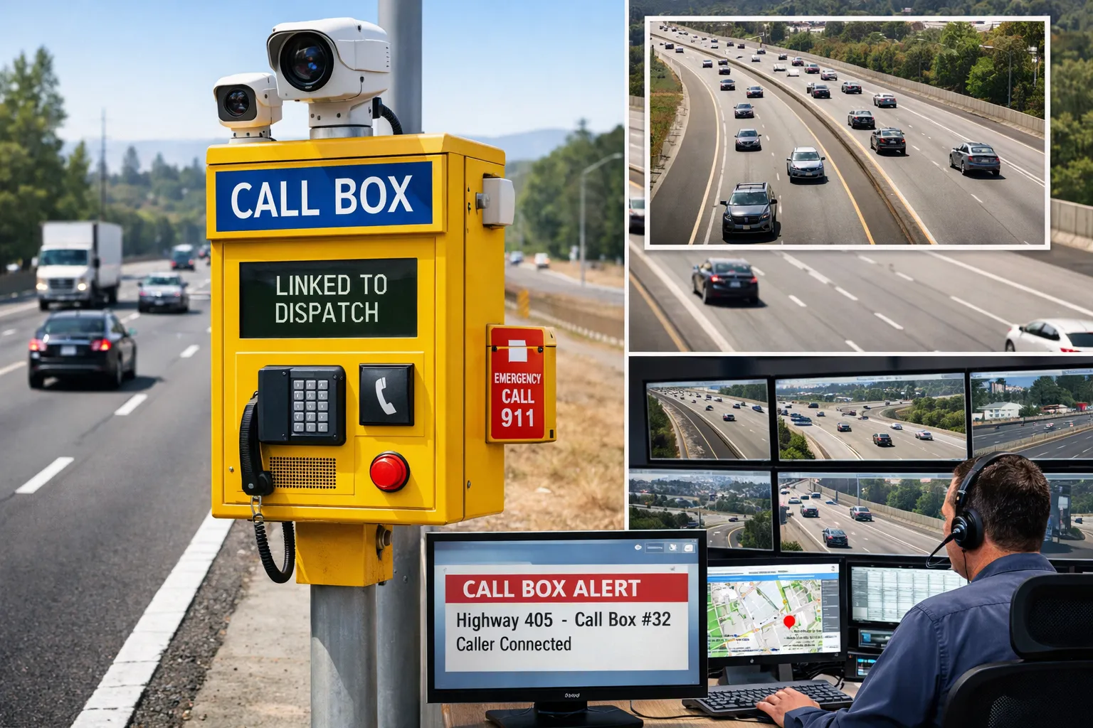 Modern highway call box system with CCTV linkage and dispatch center integration