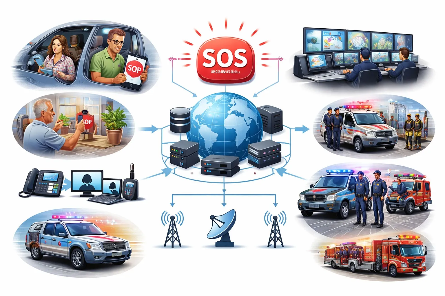 The IP telephone dispatch system is used for emergency dispatch in case of SOS.