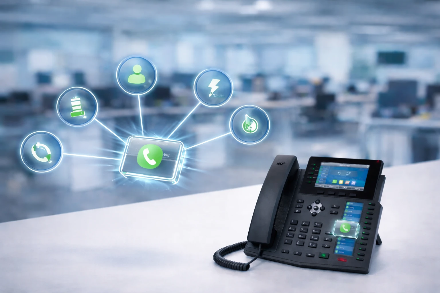 Diagram showing DSS key functions such as direct station selection, BLF line monitoring, speed dial, intercom, call transfer, and call pickup on an enterprise IP phone Diagram showing DSS key functions such as direct station selection, BLF line monitoring, speed dial, intercom, call transfer, and call pickup on an enterprise IP phone