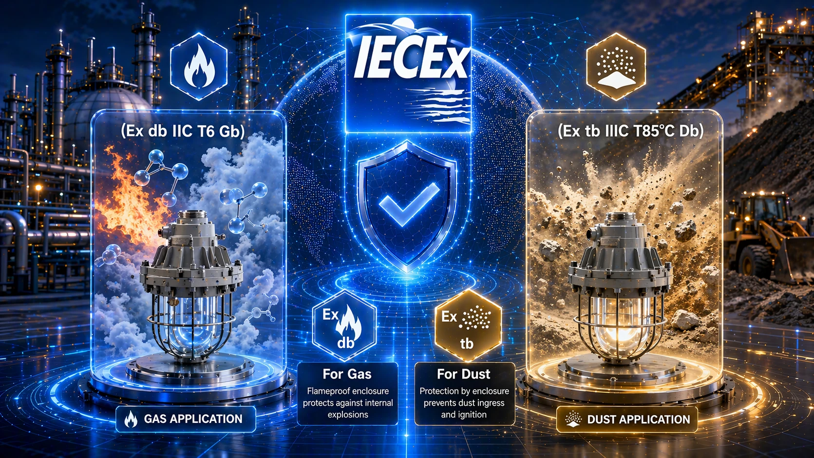 Diagram showing IECEx standards hierarchy including IEC 60079-0, 14, 17, 31 and hazardous area zone classification Diagram showing IECEx standards hierarchy including IEC 60079-0, 14, 17, 31 and hazardous area zone classification