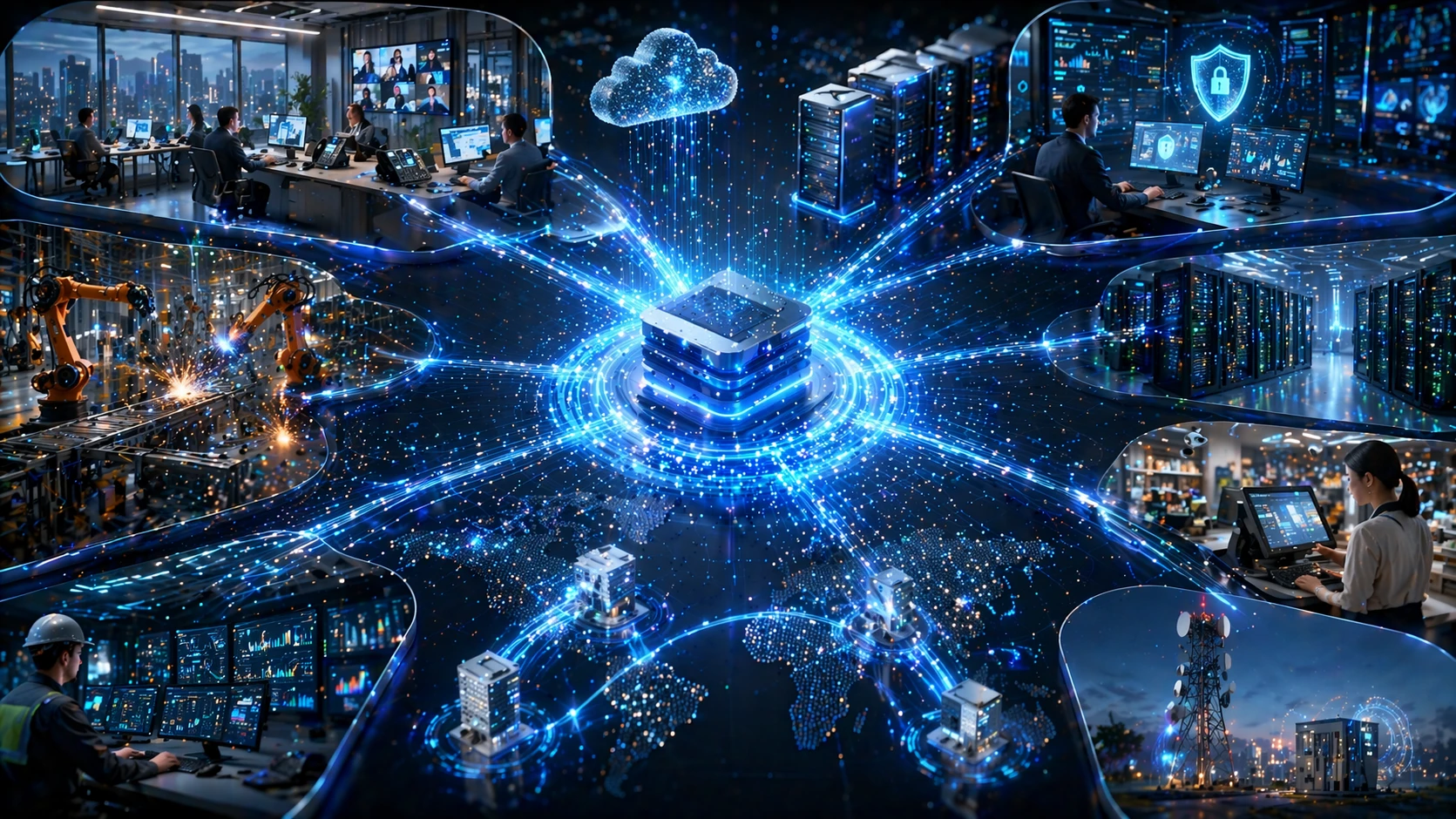 Enterprise and industrial use cases for IPv4 including office LANs, IP PBX systems, industrial phones, cameras, routers, firewalls, and cloud-connected branch networks.