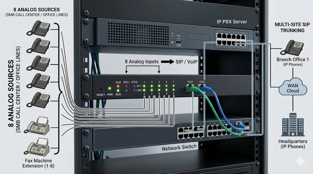8S Analog Gateway for SMB call center and multi-site analog to SIP deployment