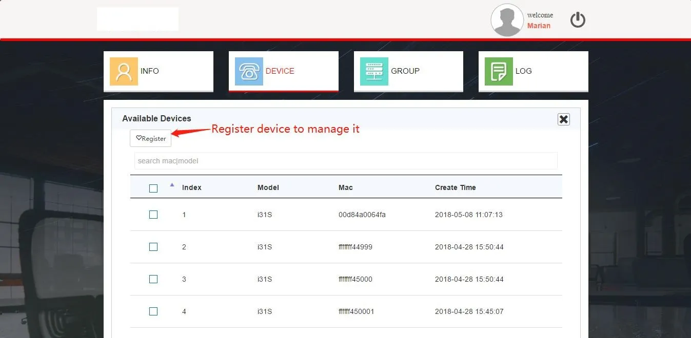Valid Devices Interface