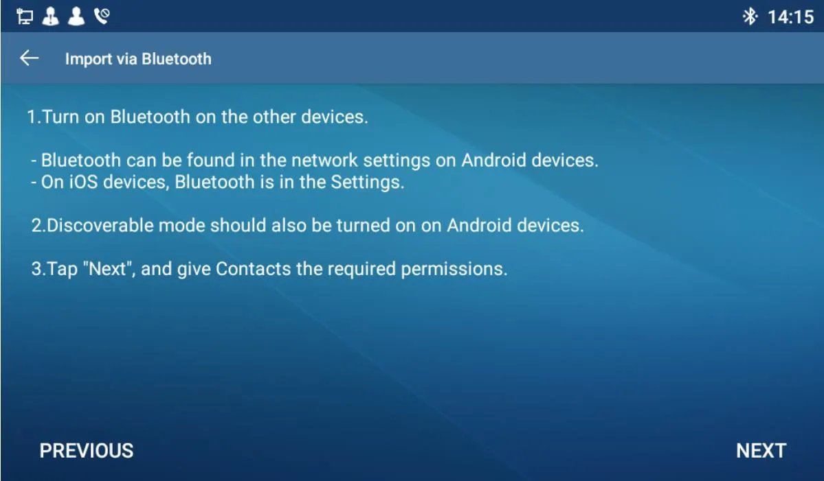 Import Contacts via Bluetooth
