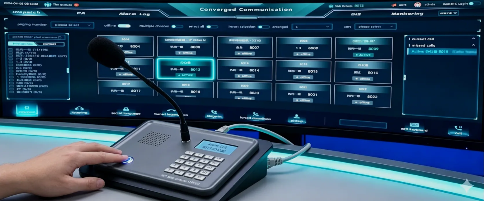 GP100 SIP microphone connected to an IP communication and paging system